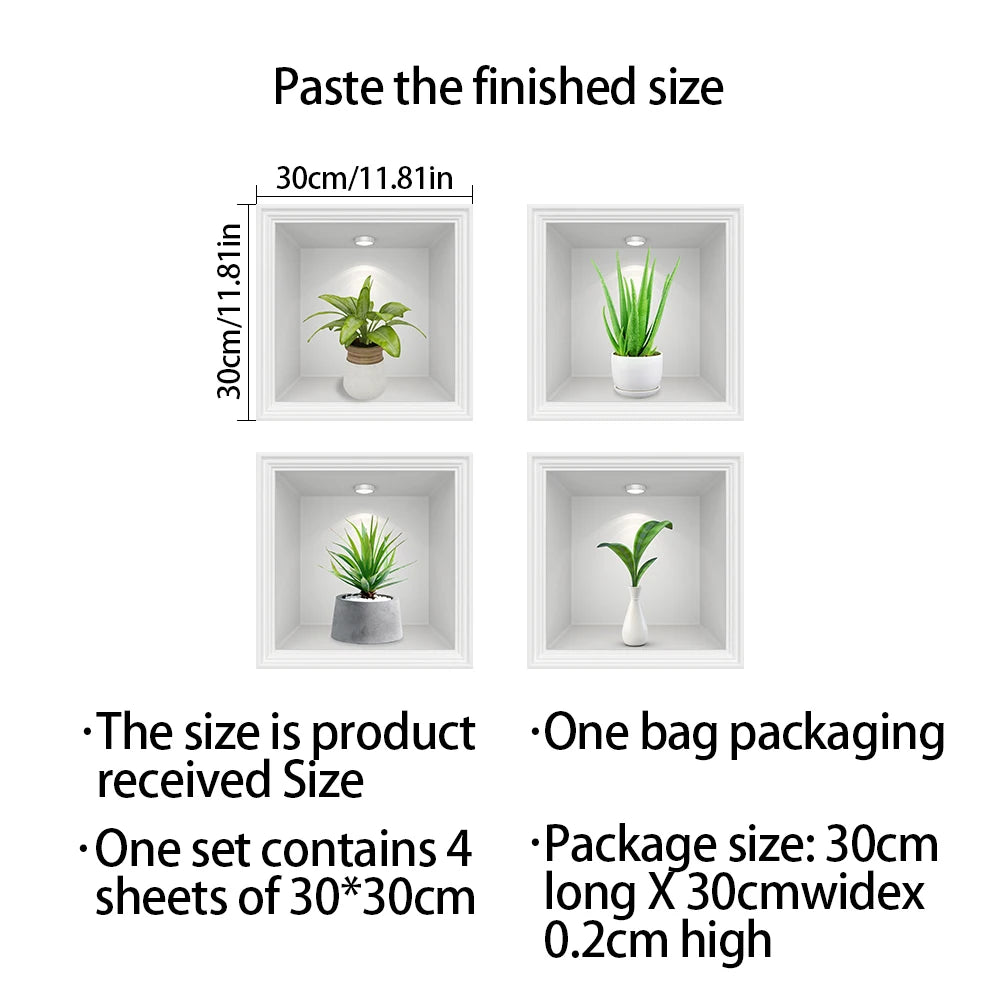 11 Styles cabinet decoration simulation plant potted plant oil resistant and waterproof PVC frameless wall sticker