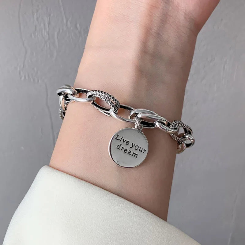 925 Sterling Silver Bracelet Geometric Cube Circle Punk Asymmetric Beaded For Woman Girl Fashion Jewelry Gift Dropship Wholesale