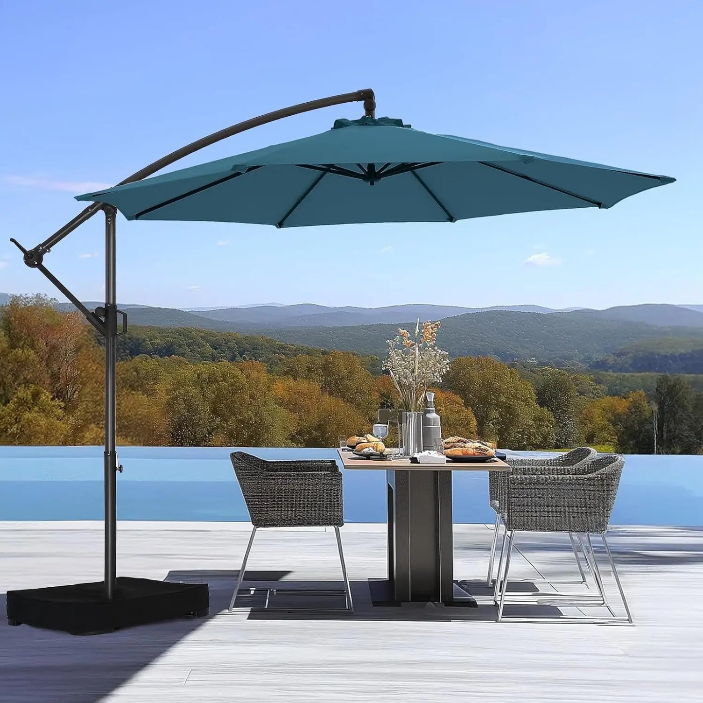 10ft Offset Patio Umbrella - w/Base, Cantilever Offset Hanging Patio Outdoor Market Umbrella UPF50+ UV Protection, Customized