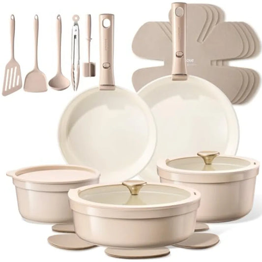 19 Pcs Ceramic Cookware Set Titanium Nonstick with Detachable Handles Non Toxic Cookware Pots and Pans Set Non Stick Removable