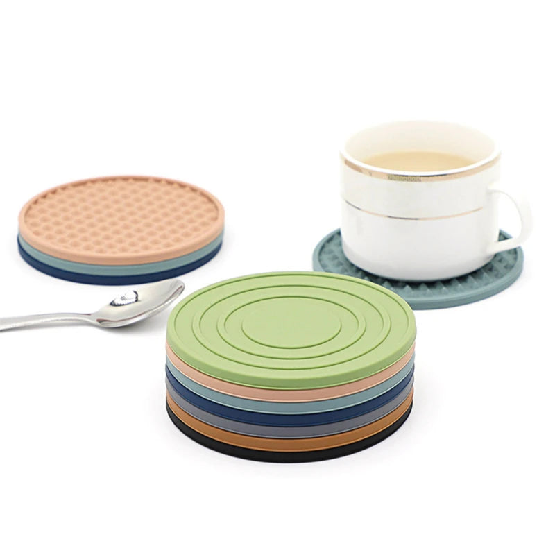 3/6Pcs Silicone Drink Coaster Heat Resistant Cup Dish Drying Mat Tabletop Protection Non-Slip Coasters for Drinks