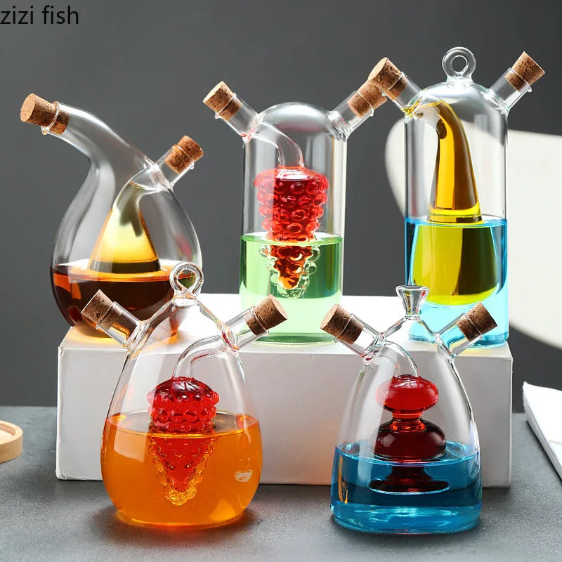 2-in-1 Double Layer Bottle Soy Sauce Vinegar Glass Bottle Oil Pot Heat Resistant Sealed Jar Condiment Storage Jar Kitchen Tools