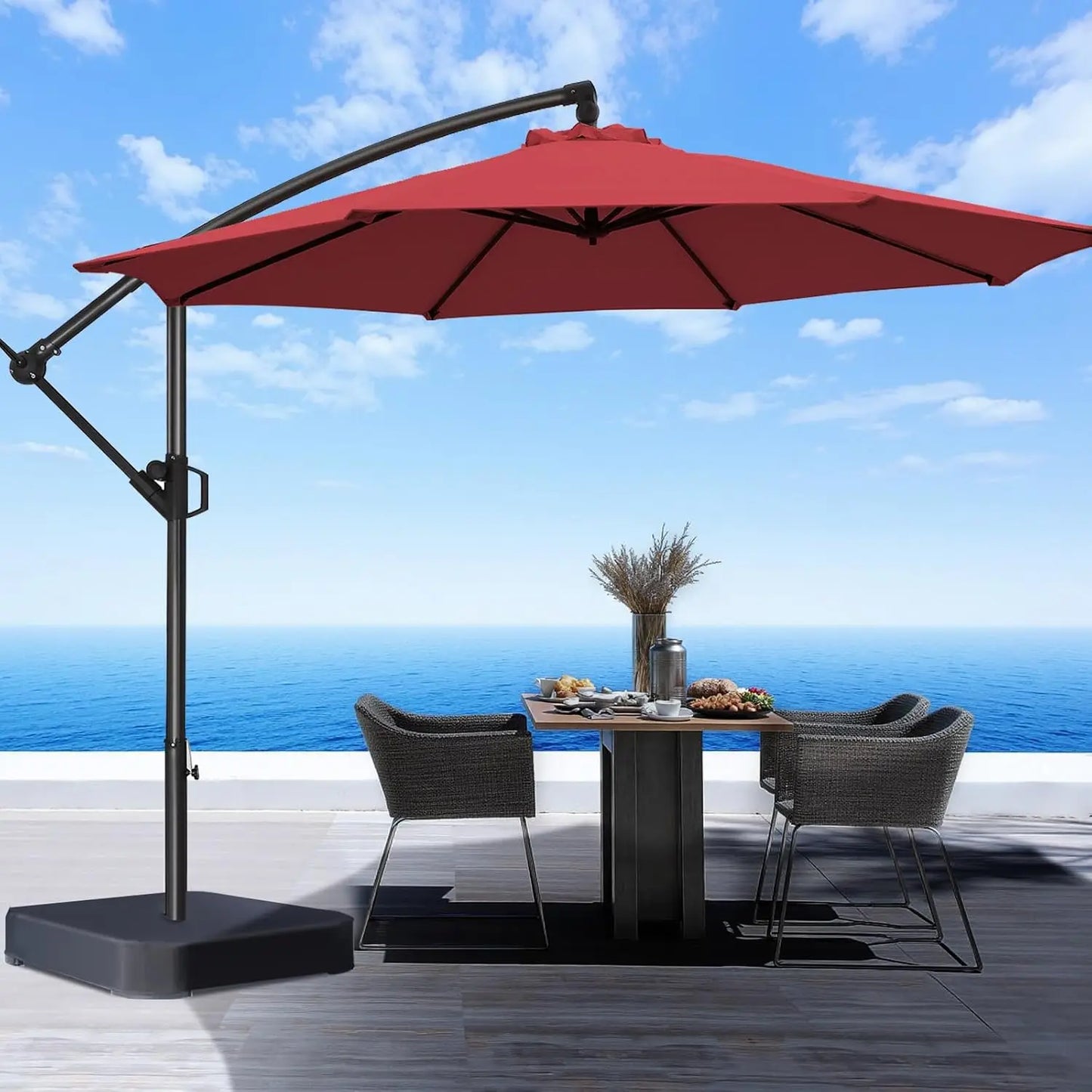 10ft Offset Patio Umbrella - w/Base, Cantilever Offset Hanging Patio Outdoor Market Umbrella UPF50+ UV Protection, Customized