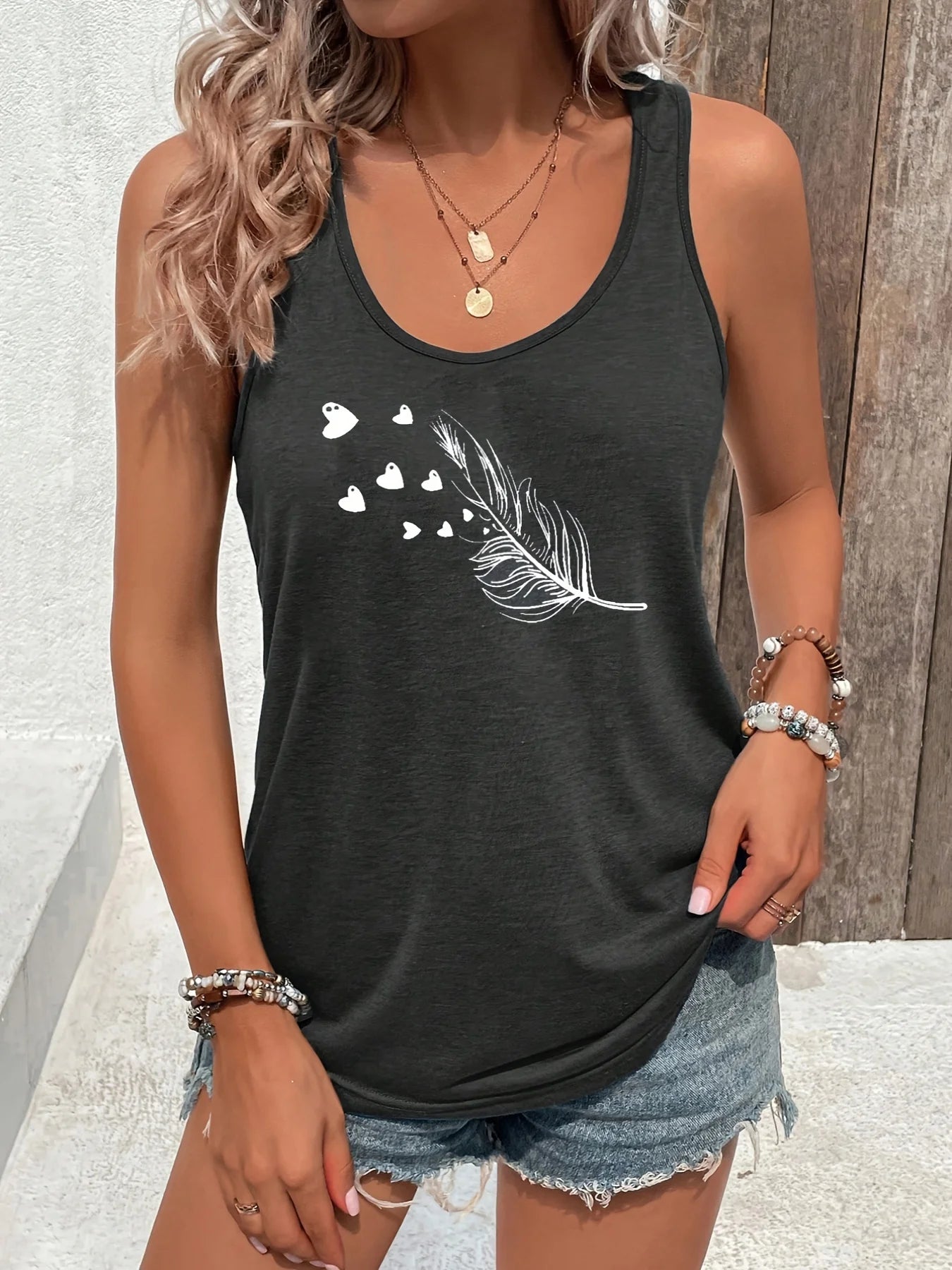 printed Summer women's loose and personalized dream catcher mesh printed vest top T-shirt comfortable sleeveless