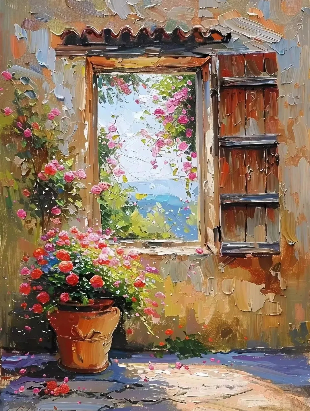Abstract Colorful Graffiti Town Window Landscape Canvas Painting Modern Art Sea View Aesthetic Posters Prints Living Room Decor