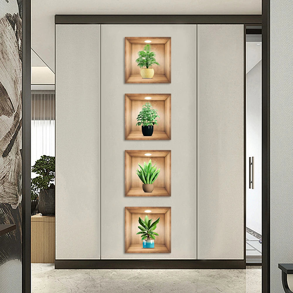 11 Styles cabinet decoration simulation plant potted plant oil resistant and waterproof PVC frameless wall sticker