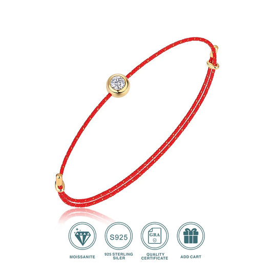 JIUZUAN D Color VVS1 Moissanite Bracelet, GRA Certified, 0.3Ct Lab Diamond, Adjustable Cord in 6 Colors, Elegant Jewelry for Wom