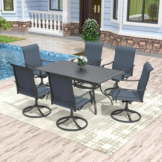 Patio Dining Table for 6 Person, Outdoor Metal 63x38 Inch Rectangle Table with 1.57" Umbrella Hole for Garden Lawn, Customized