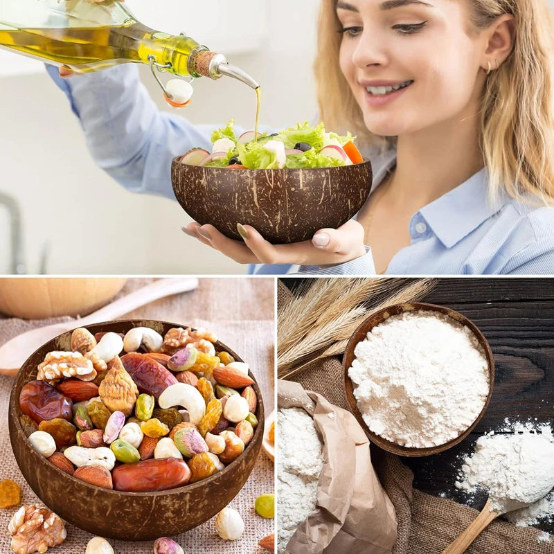 Natural Coconut Bowl Set Salad Smoothie Bowls Wooden Ramen Bowl Coconut Spoon Set Coco Smoothie Kitchen Tableware Coconut Bowl