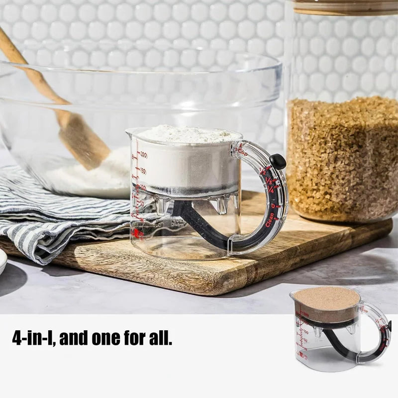 4-IN-1 Measuring Cup Adjustable MultiFunctional Measuring Cup with Scraper-Style Seal Base Kitchen Cube Cups Tools for Cooking