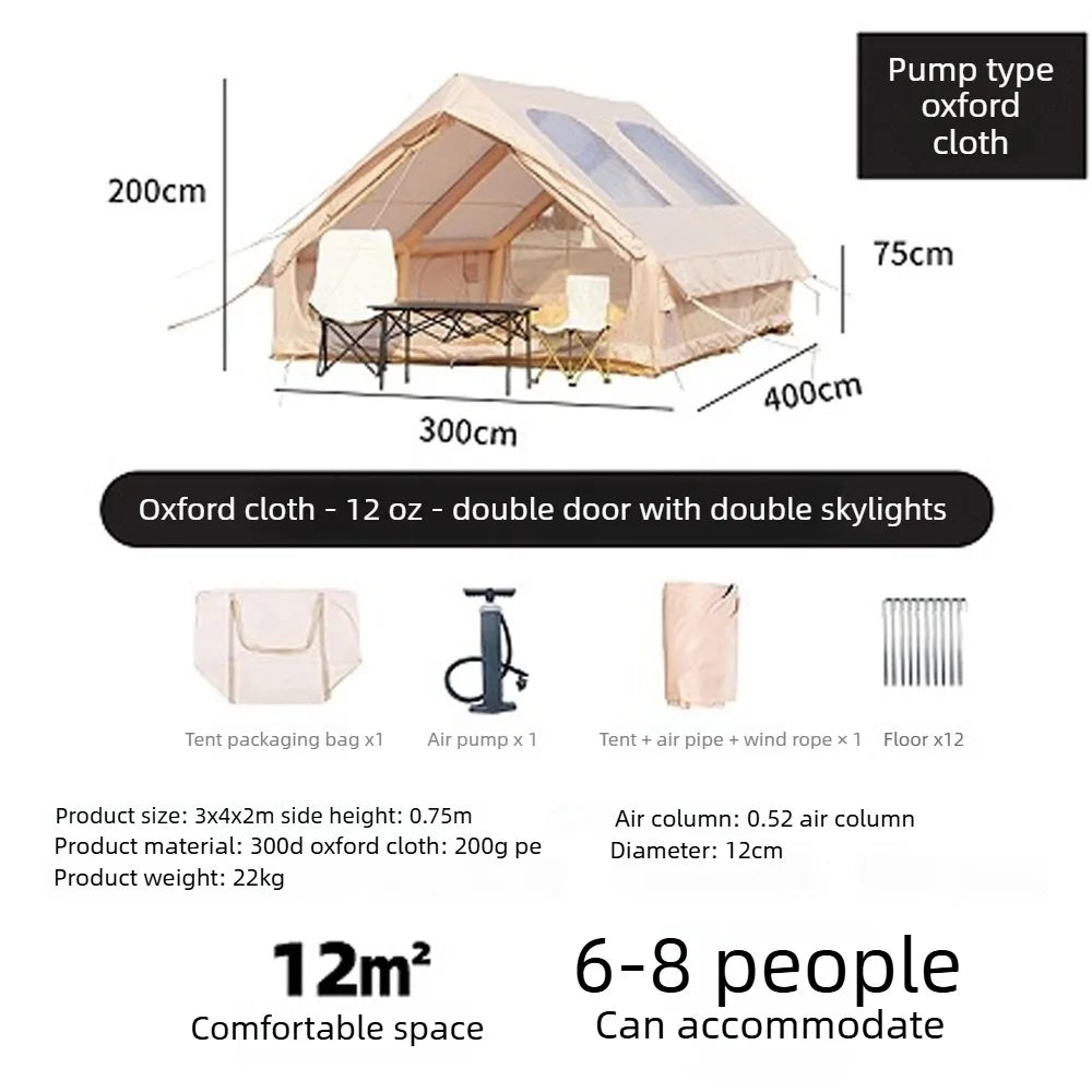 12㎡ Large Inflatable Camping Tent 4-8 people with Windows Portable Waterproof Sunscreencamping Tent Four Season Tents