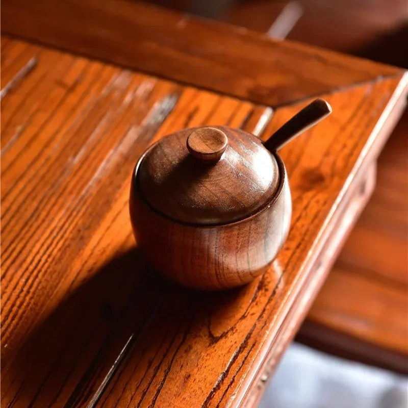 JUSTINLAU Wooden Salt Shaker Vintage Seasoning Jar with Lid Salt Cellar Sugar Spice Jar Chili Seasoning Container Jars Salt Box