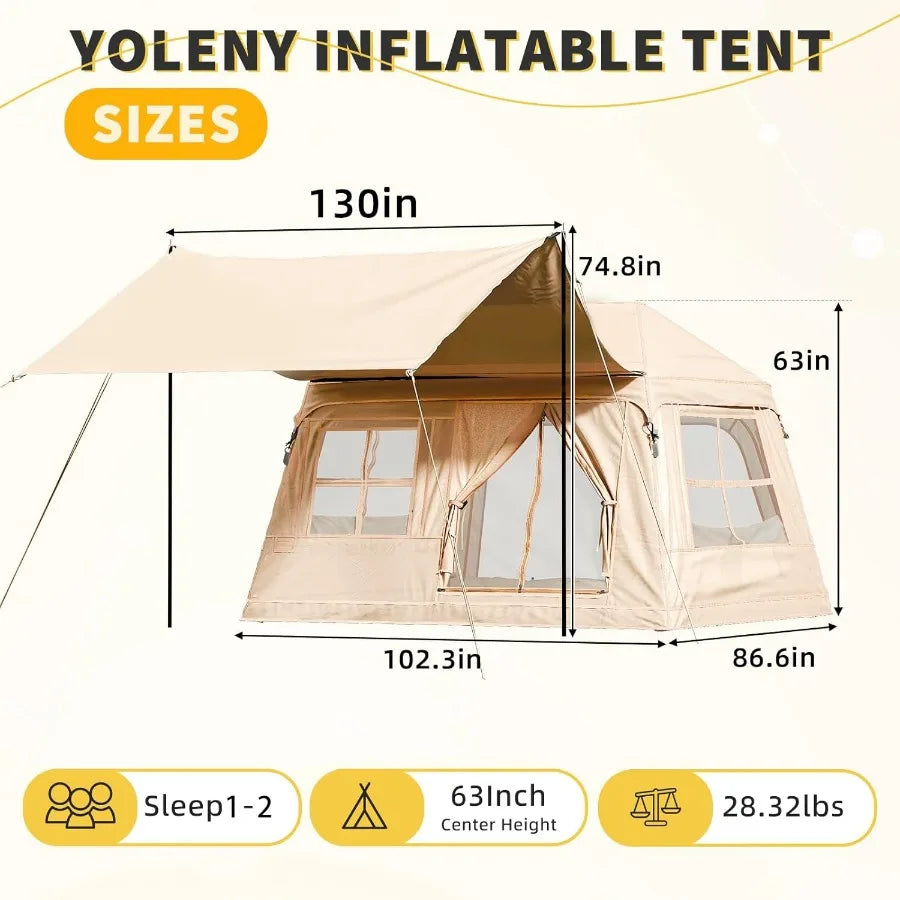 Inflatable Camping Tent for 4-6 Person Easy Setup Portable Water-Resistant Cabin Tent with Mesh Windows Pumps