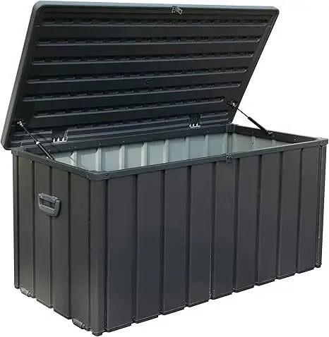 120 gallon deck box, terrace storage box with resin cover, steel tool waterproof outdoor storage container