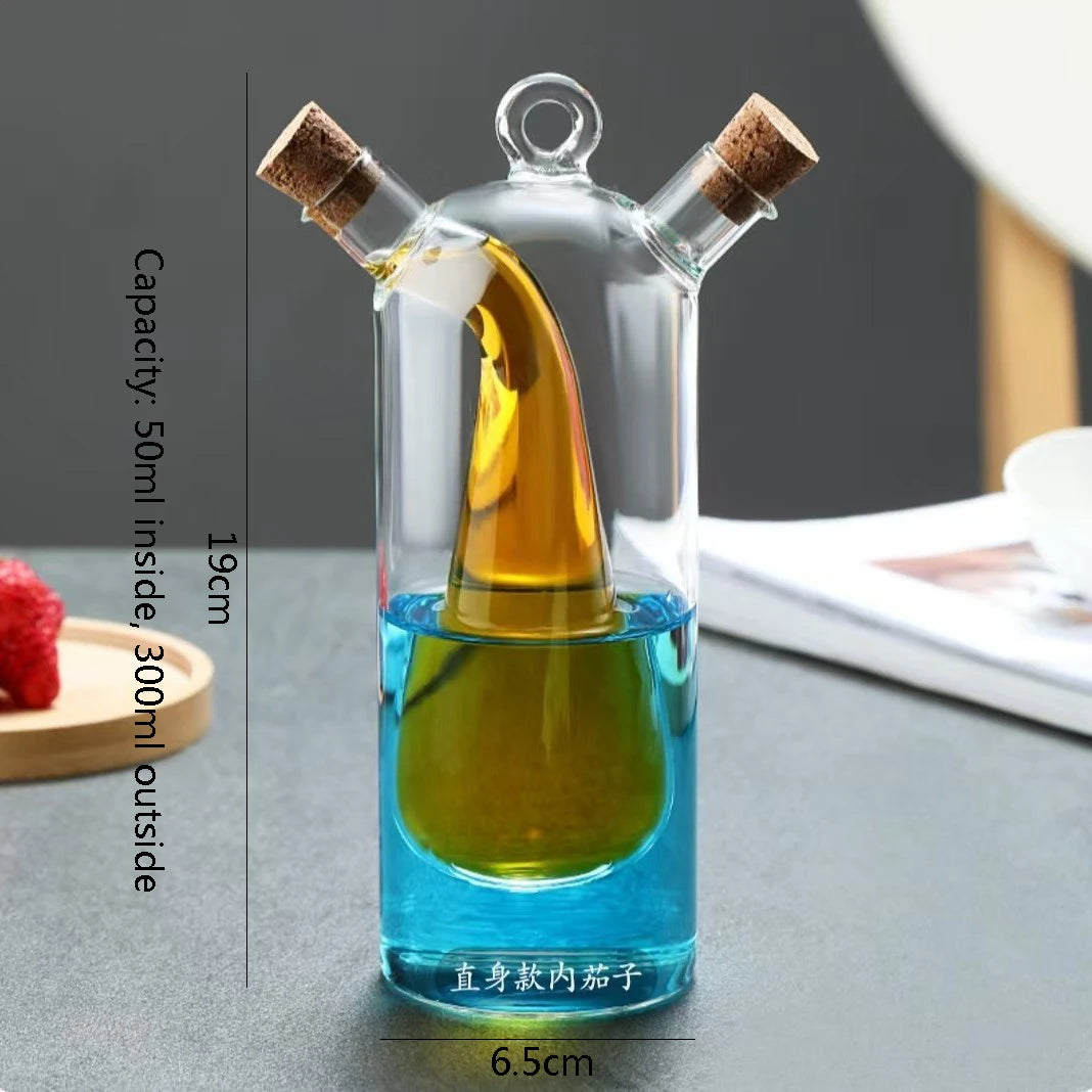 2-in-1 Double Layer Bottle Soy Sauce Vinegar Glass Bottle Oil Pot Heat Resistant Sealed Jar Condiment Storage Jar Kitchen Tools