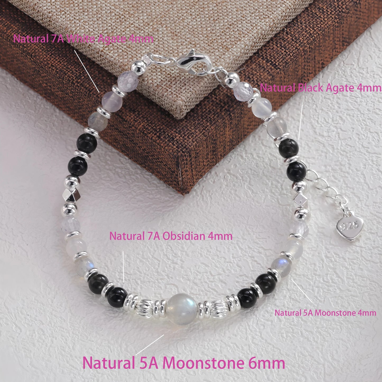 925 Sterling Silver Bracelet Geometric Cube Circle Punk Asymmetric Beaded For Woman Girl Fashion Jewelry Gift Dropship Wholesale