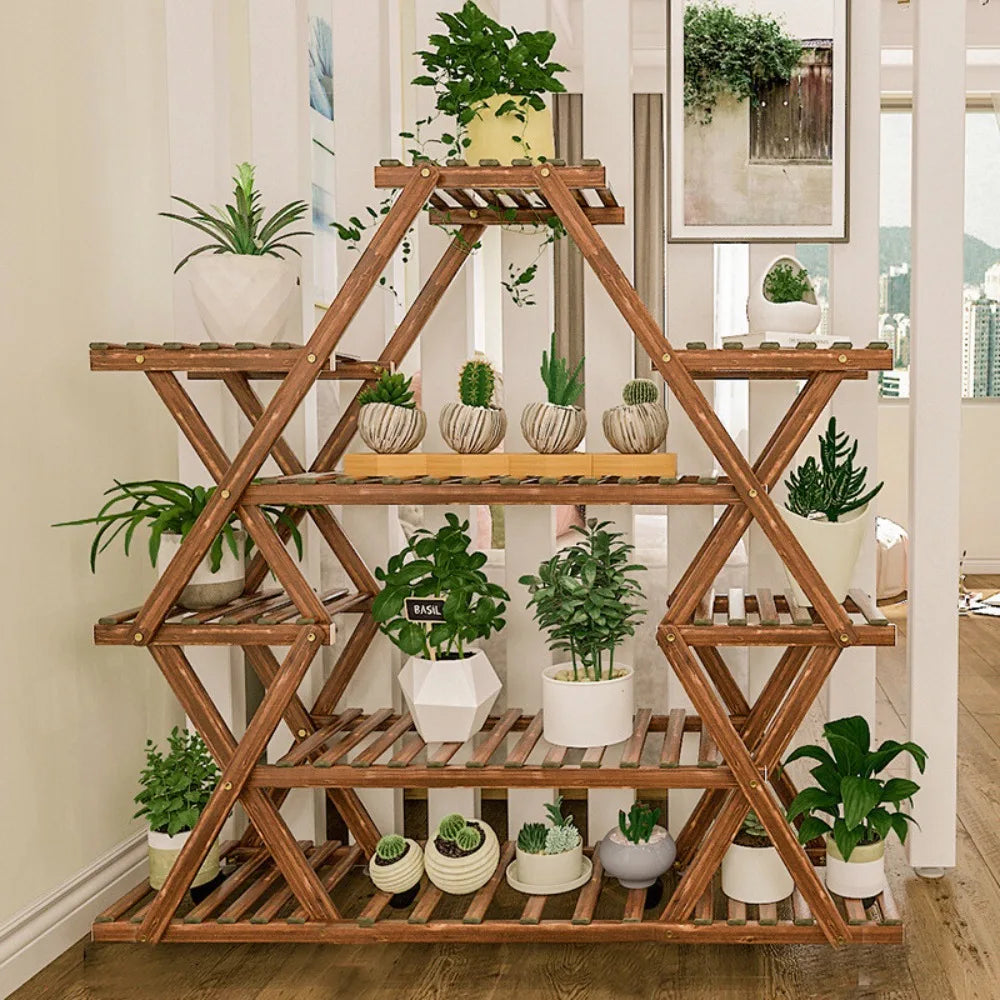 Triangular Sturdy Plant Stand Shelf Indoor Outdoor Flower Stand Corner Rack Wood