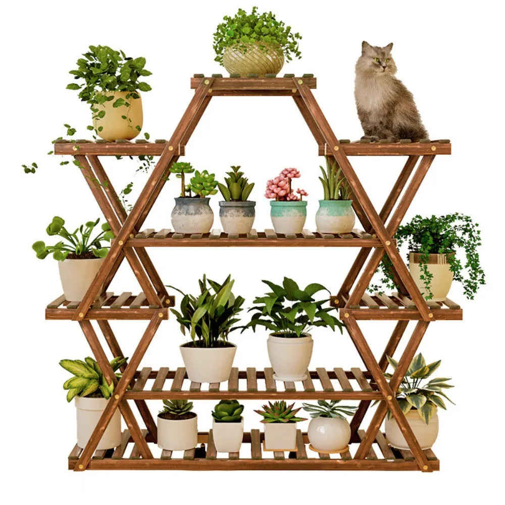 Triangular Sturdy Plant Stand Shelf Indoor Outdoor Flower Stand Corner Rack Wood
