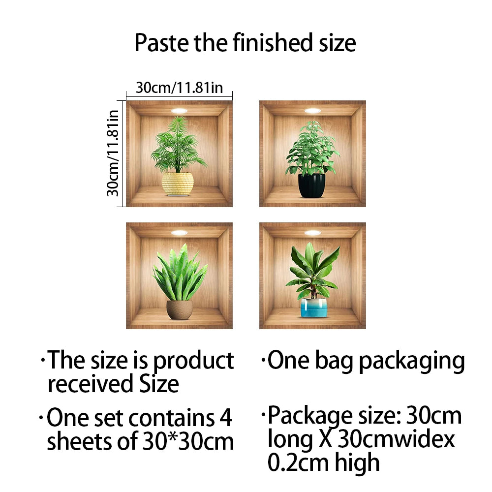 11 Styles cabinet decoration simulation plant potted plant oil resistant and waterproof PVC frameless wall sticker