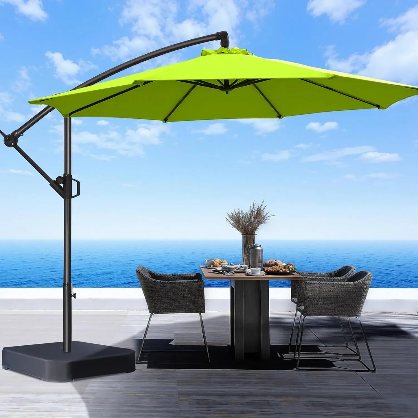 10ft Offset Patio Umbrella - w/Base, Cantilever Offset Hanging Patio Outdoor Market Umbrella UPF50+ UV Protection, Customized