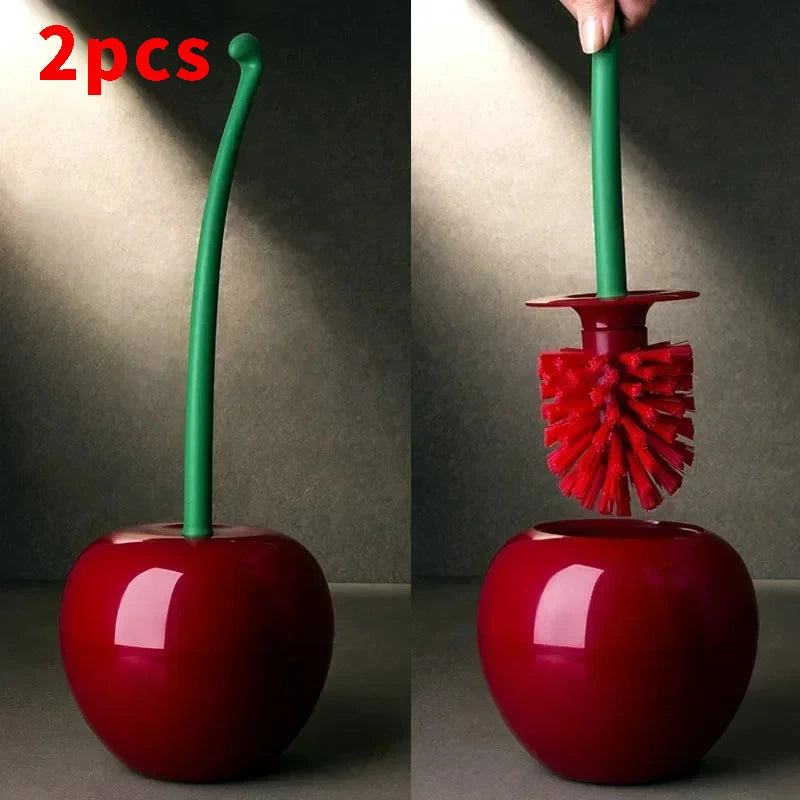 Two toilet brushes, toilet holders, bathroom accessories, creative and cute cherry shaped toilet brush holder set