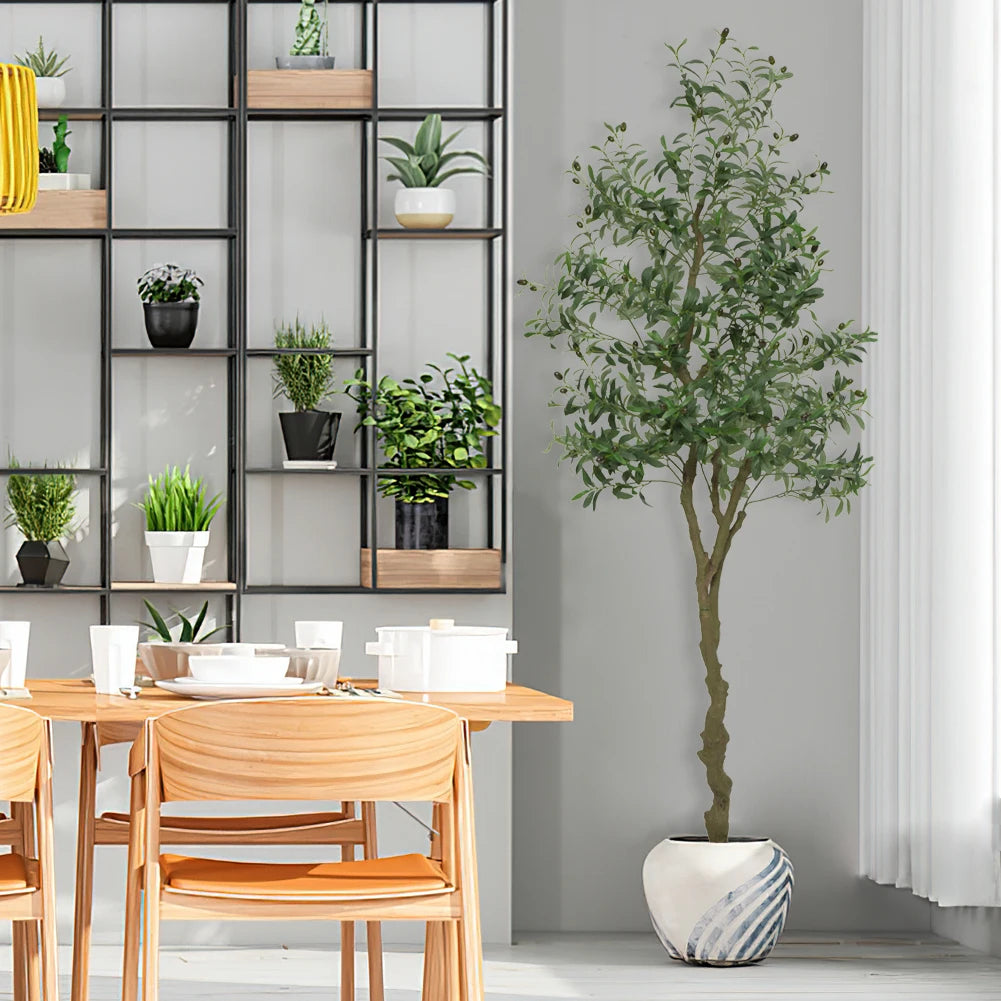 Realistic Artificial Olive Tree for Home & Office Decor Tall Faux Plant with Lifelike Leaves & Fruits UV-Resistant Potted Tree