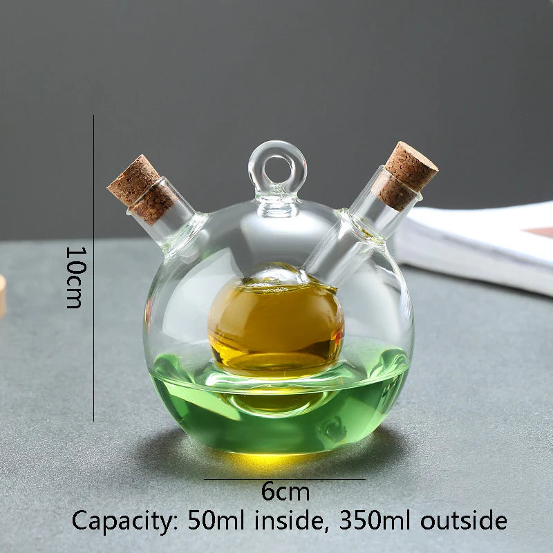 2-in-1 Double Layer Bottle Soy Sauce Vinegar Glass Bottle Oil Pot Heat Resistant Sealed Jar Condiment Storage Jar Kitchen Tools