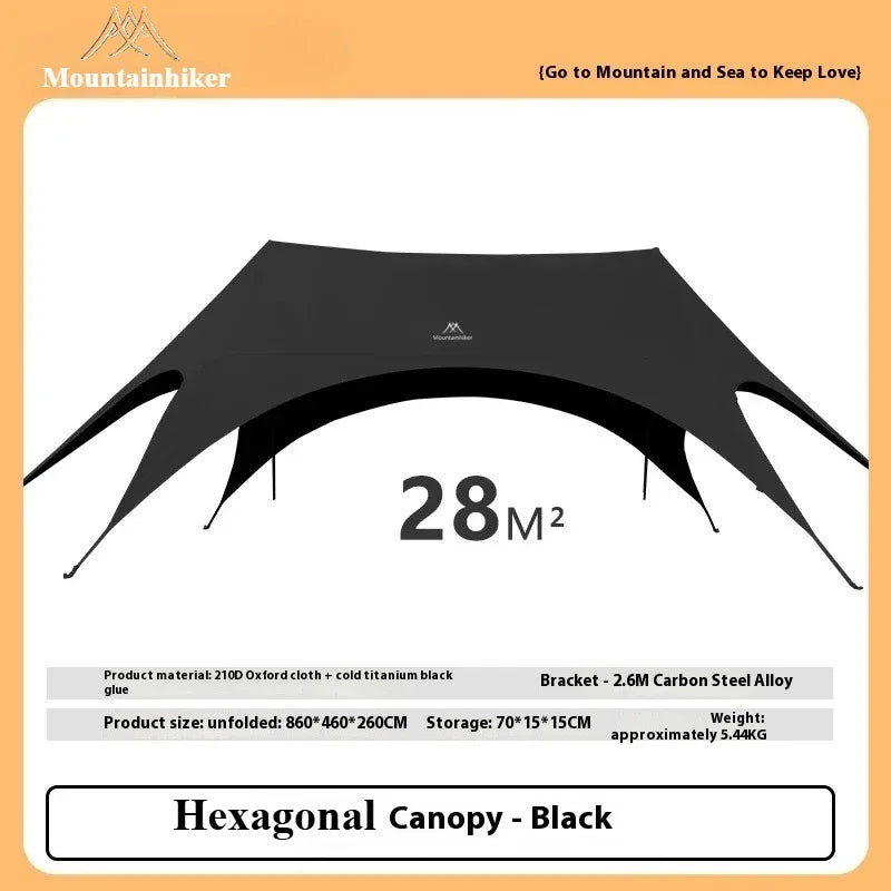 MOUNTAINHIKER 2-10 Persons Outdoor Cat Ear Canopy Tent 210D Oxford Blackout Sun Shelters Camping 28㎡ Quick Setup Sunshade Awning