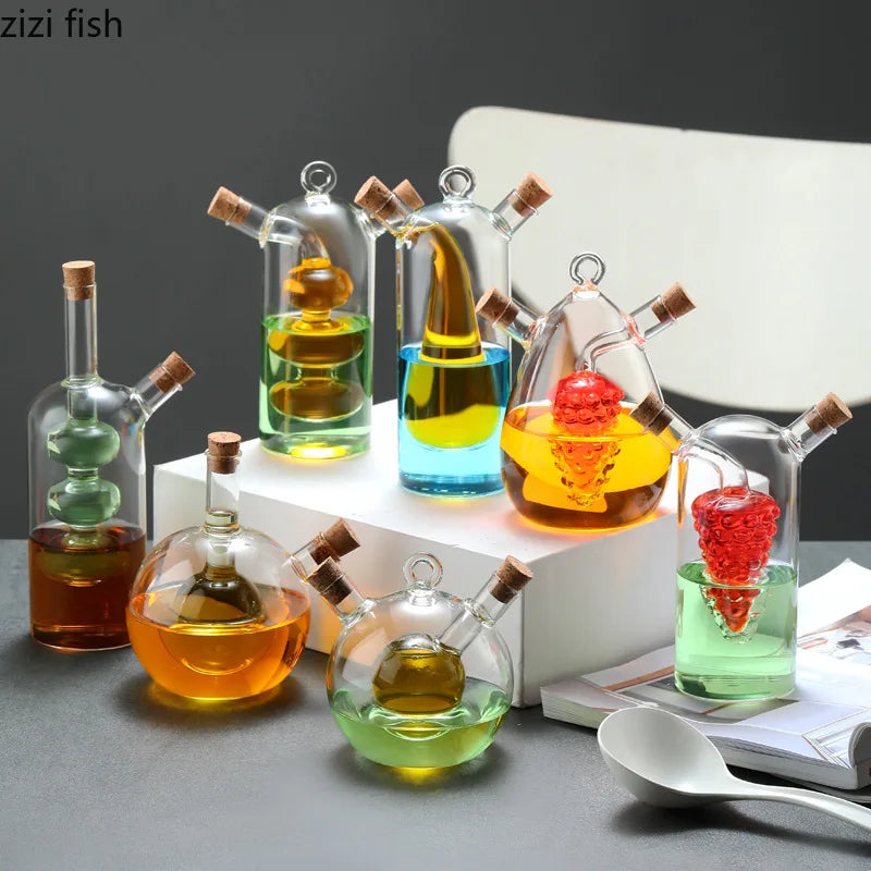 2-in-1 Double Layer Bottle Soy Sauce Vinegar Glass Bottle Oil Pot Heat Resistant Sealed Jar Condiment Storage Jar Kitchen Tools