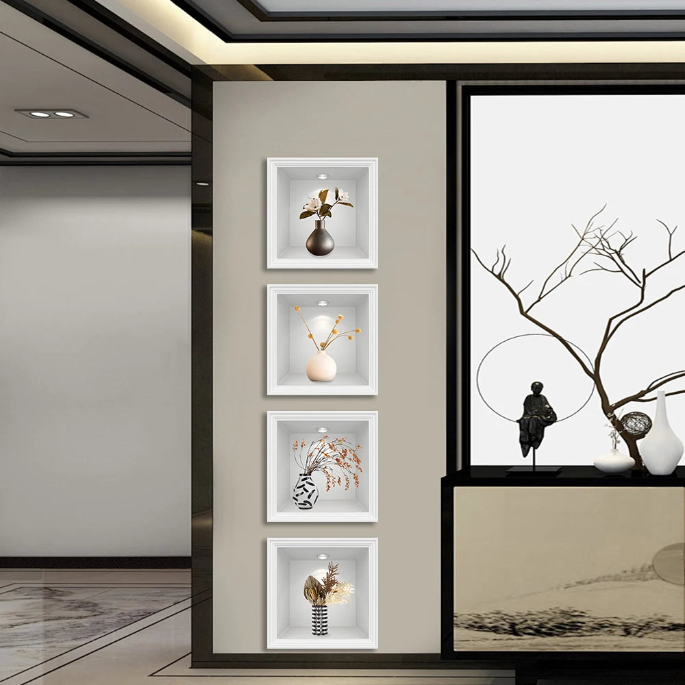 11 Styles cabinet decoration simulation plant potted plant oil resistant and waterproof PVC frameless wall sticker