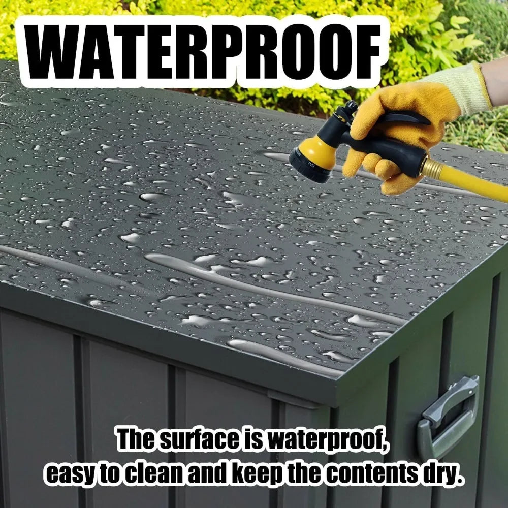 120 gallon deck box, terrace storage box with resin cover, steel tool waterproof outdoor storage container