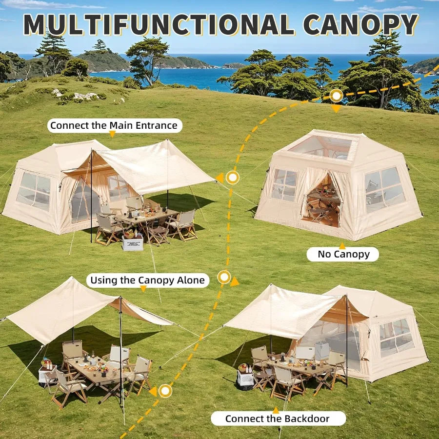Inflatable Camping Tent for 4-6 Person Easy Setup Portable Water-Resistant Cabin Tent with Mesh Windows Pumps
