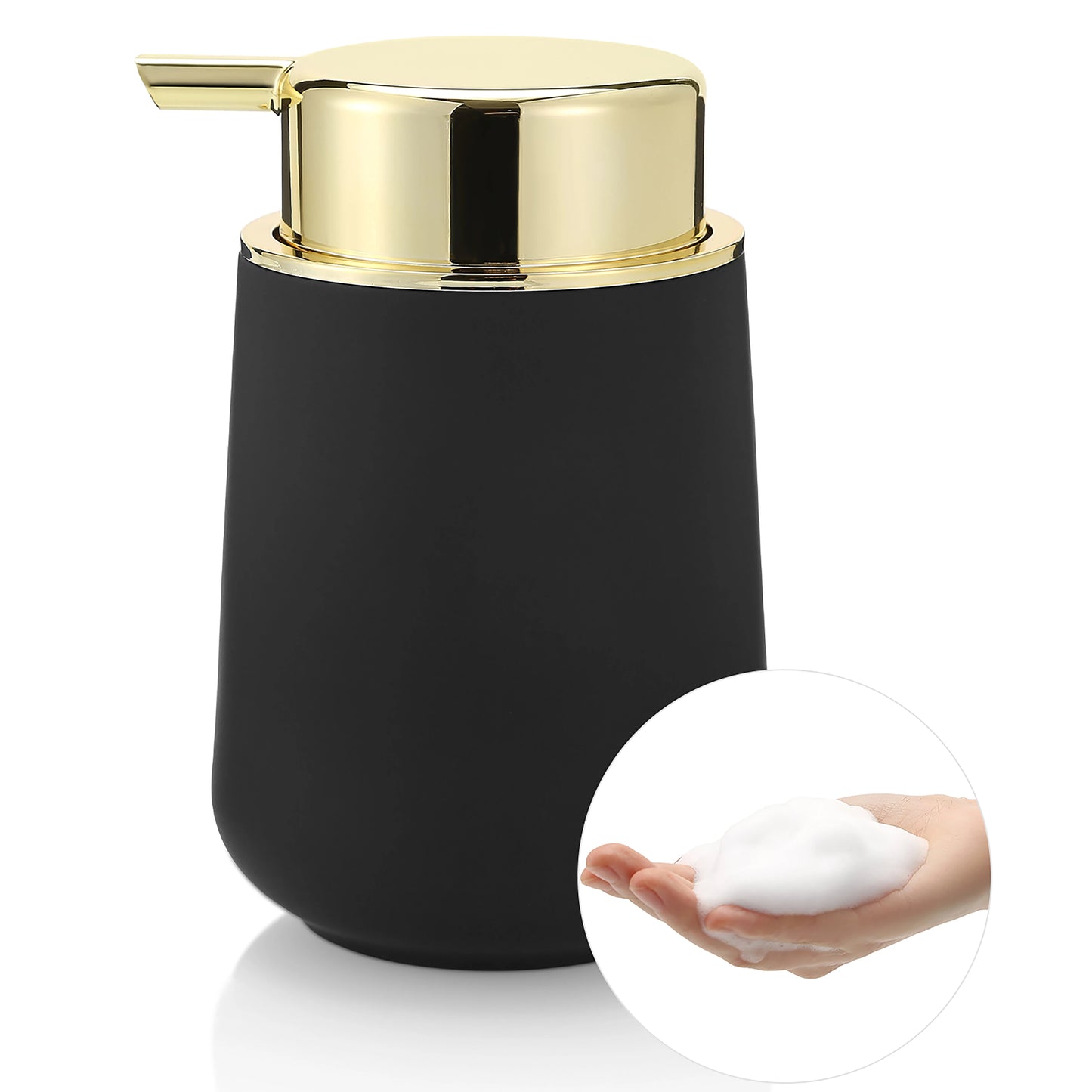 Matte Black Foaming Hand Soap Dispenser Plastic 11oz - Modern Minimalist Style for Bathroom & Kitchen Countertop Refillable