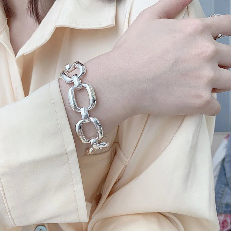 925 Sterling Silver Bracelet Geometric Cube Circle Punk Asymmetric Beaded For Woman Girl Fashion Jewelry Gift Dropship Wholesale