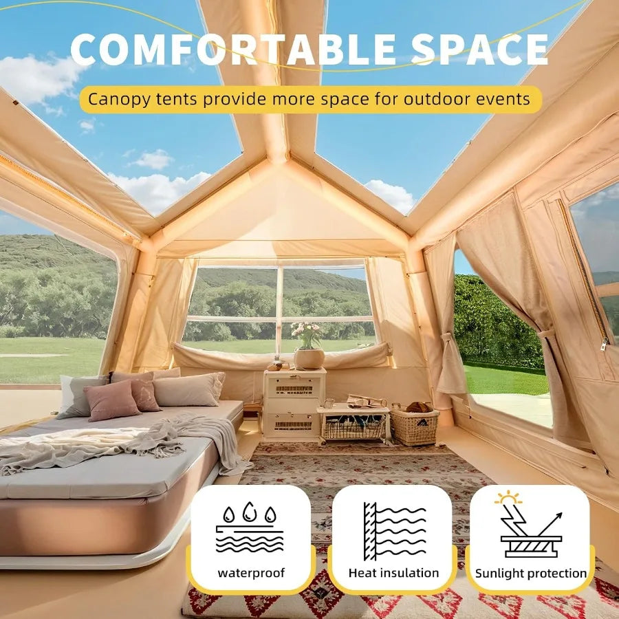 Inflatable Camping Tent for 4-6 Person Easy Setup Portable Water-Resistant Cabin Tent with Mesh Windows Pumps
