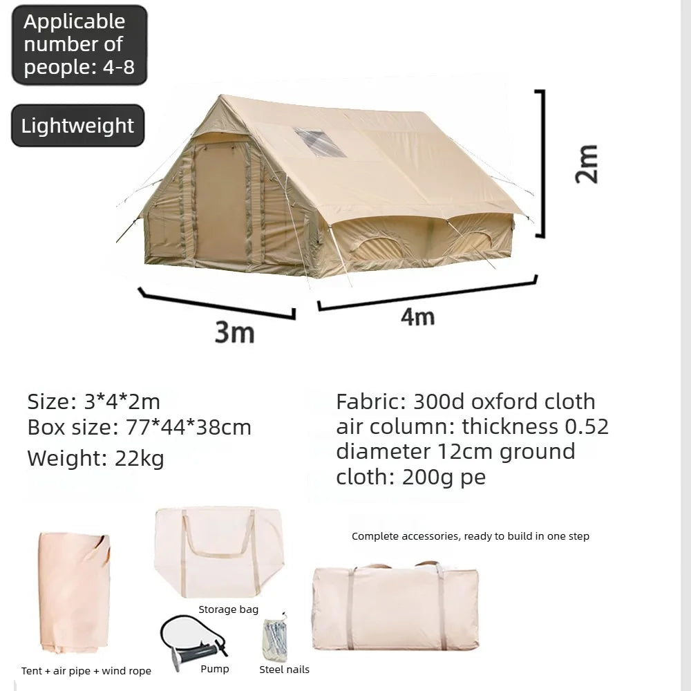 12㎡ Large Inflatable Camping Tent 4-8 people with Windows Portable Waterproof Sunscreencamping Tent Four Season Tents