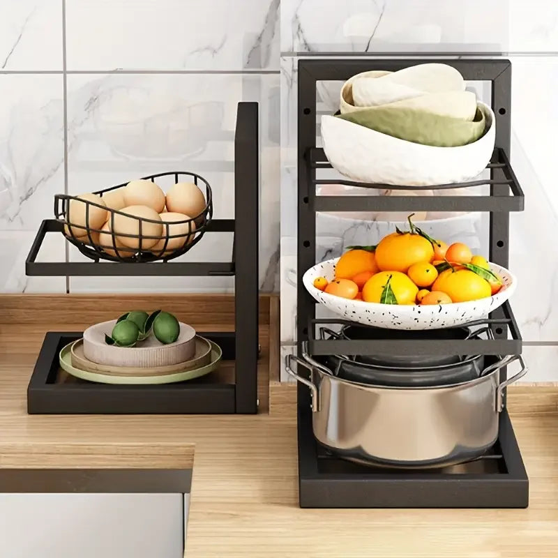 1pc Height Adjustable 3/4 Layer Pot Rack Storage Rack Stainless Steel Under Sink Household Cabinet Rack Kitchen Supplies