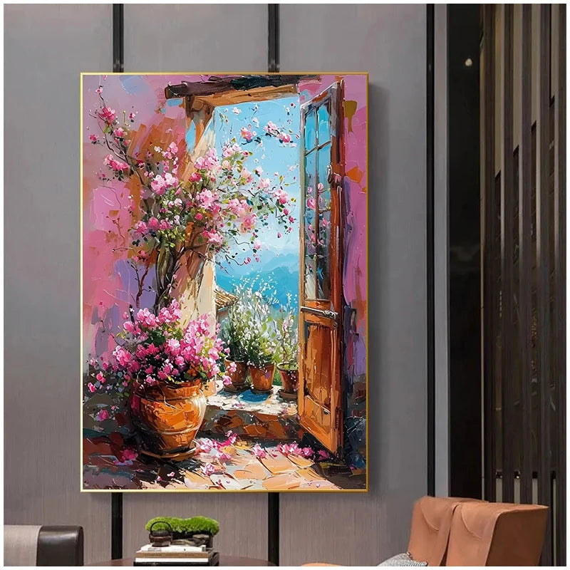 Abstract Colorful Graffiti Town Window Landscape Canvas Painting Modern Art Sea View Aesthetic Posters Prints Living Room Decor