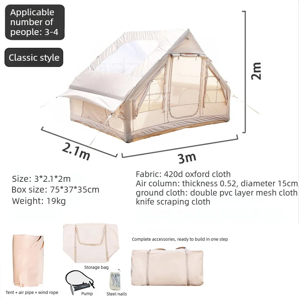 12㎡ Large Inflatable Camping Tent 4-8 people with Windows Portable Waterproof Sunscreencamping Tent Four Season Tents