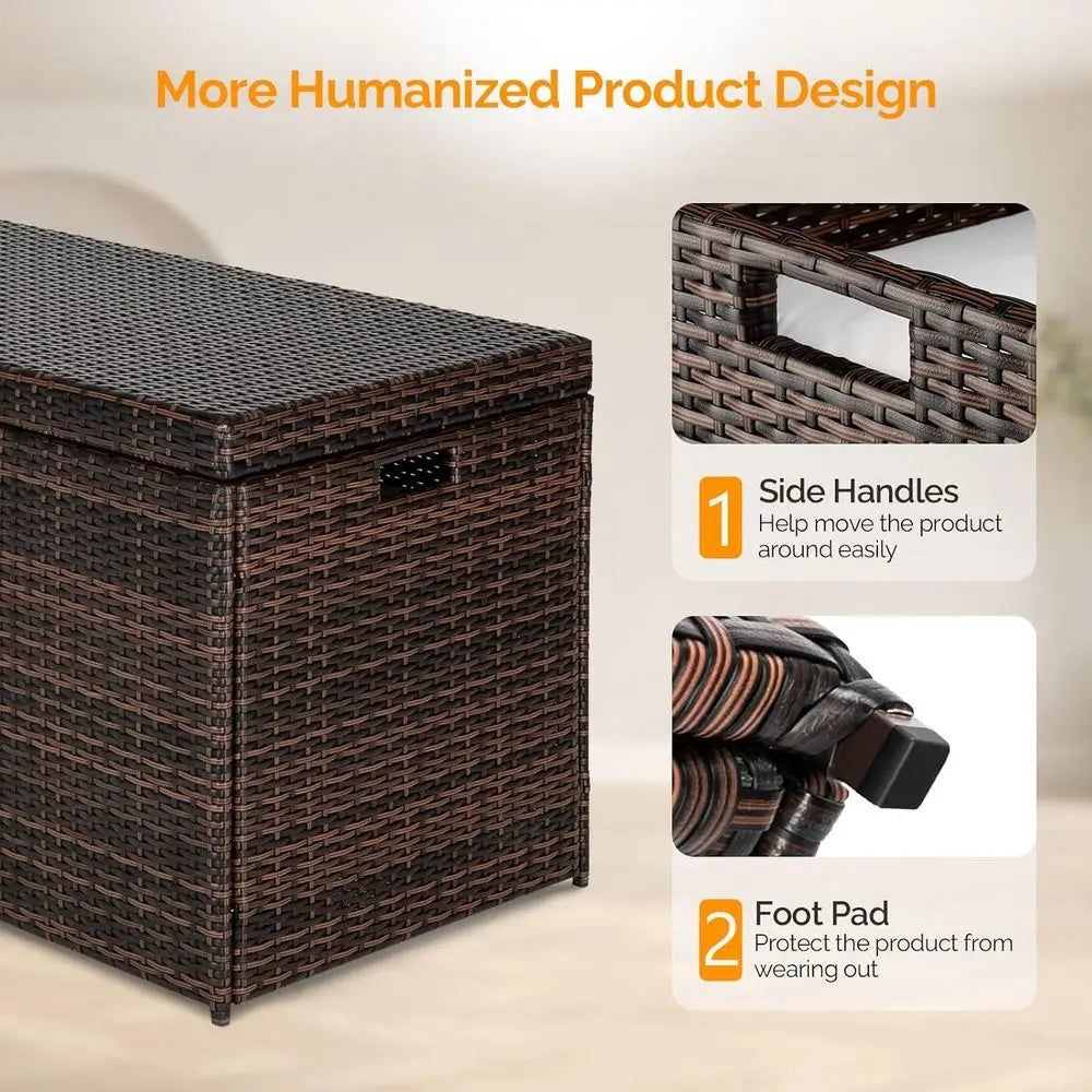 132 Gallon Wicker Storage Box - Patio Rattan Deck Bench for Outdoor, Indoor, Pool, Balcony, Yard, Garden - Brown