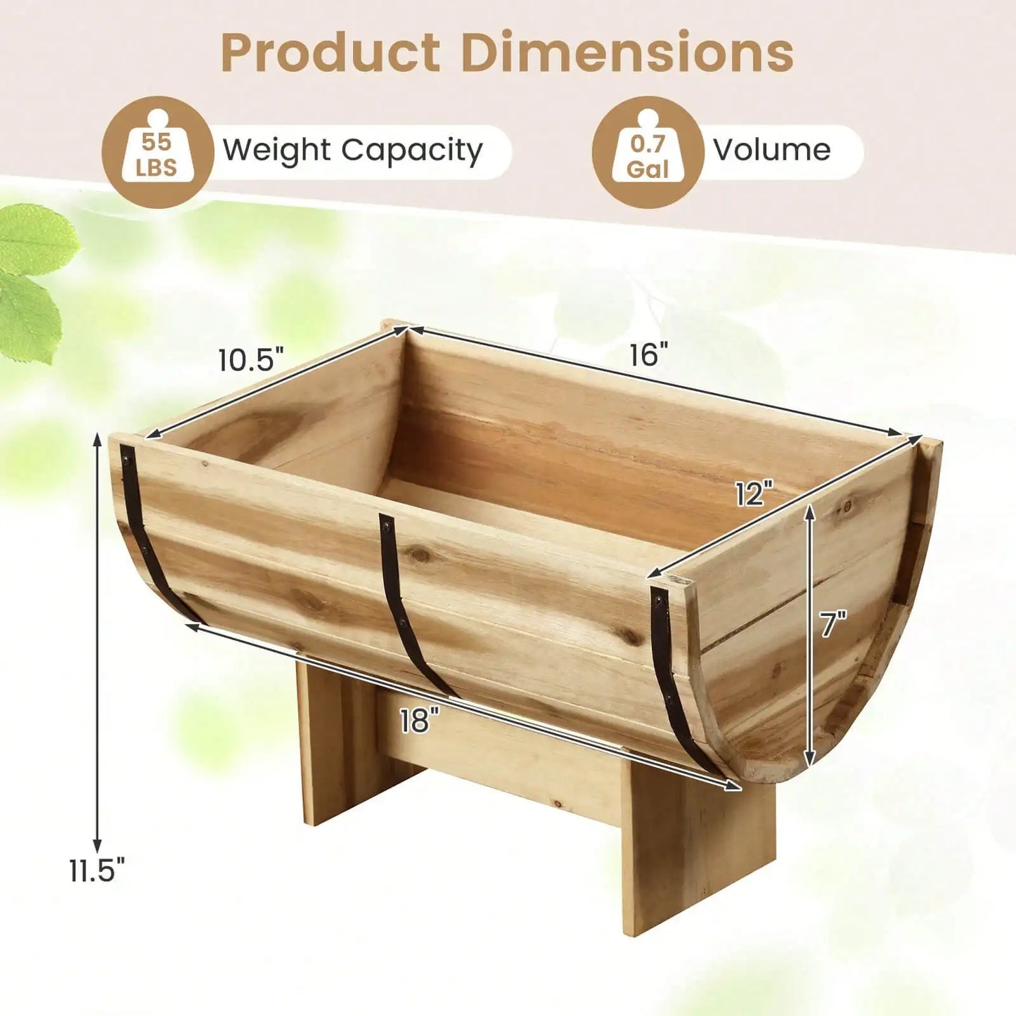 Outdoor Wooden Planter Solid Acacia Wood Half-Barrel Planter Box With Legs