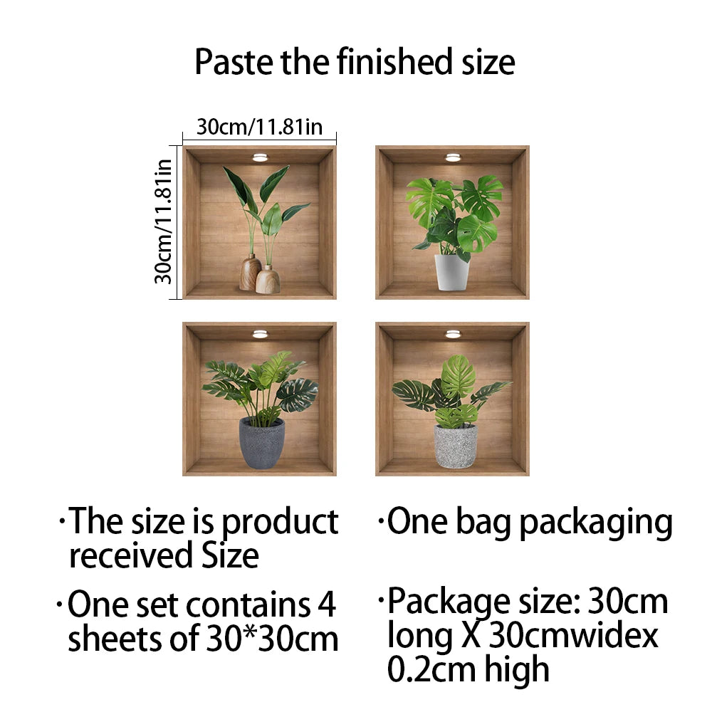11 Styles cabinet decoration simulation plant potted plant oil resistant and waterproof PVC frameless wall sticker
