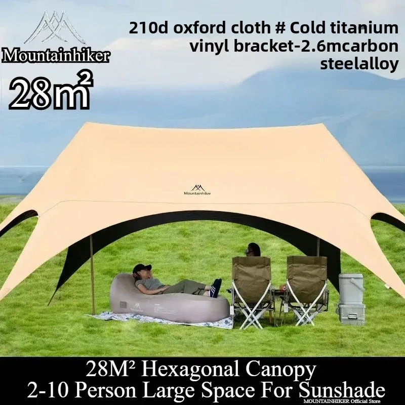 MOUNTAINHIKER 2-10 Persons Outdoor Cat Ear Canopy Tent 210D Oxford Blackout Sun Shelters Camping 28㎡ Quick Setup Sunshade Awning