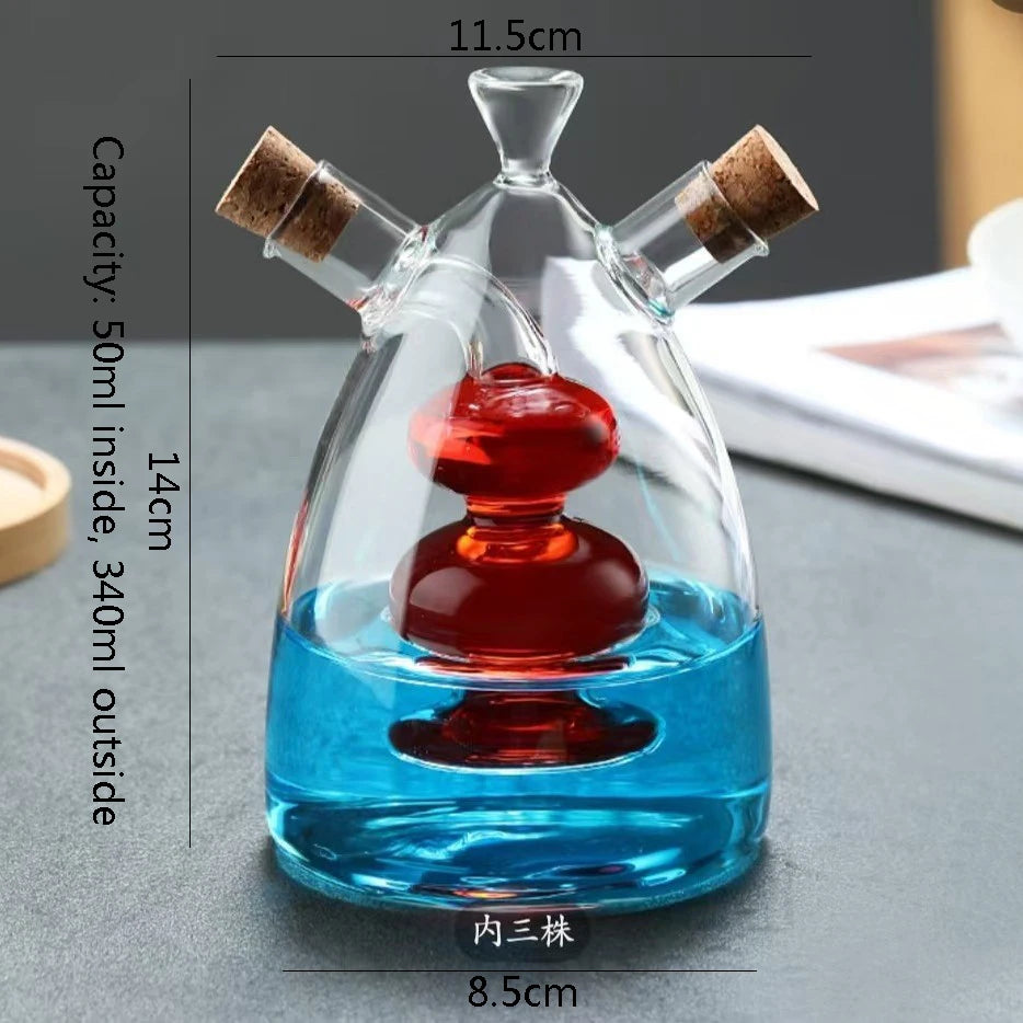 2-in-1 Double Layer Bottle Soy Sauce Vinegar Glass Bottle Oil Pot Heat Resistant Sealed Jar Condiment Storage Jar Kitchen Tools