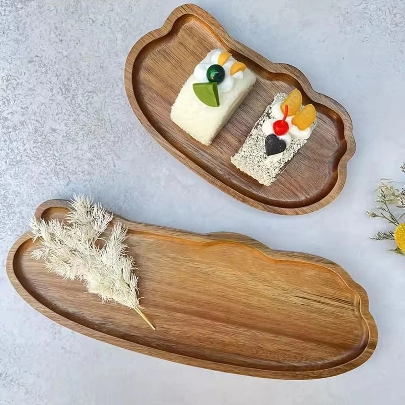 1PC Wooden Serving Trays Oval Wood Tray Platters for Serving Food Dishes Dinner Plates Solid Wood Round Dessert Plate