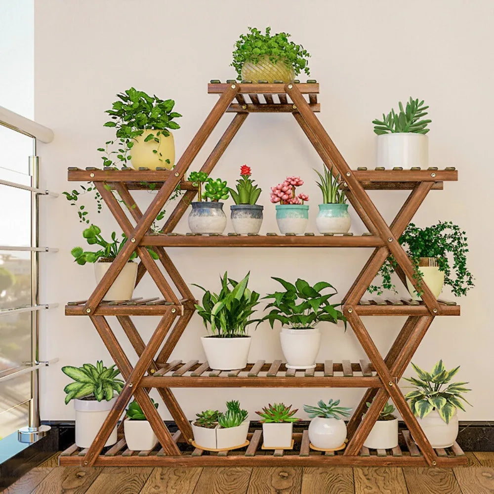 Triangular Sturdy Plant Stand Shelf Indoor Outdoor Flower Stand Corner Rack Wood