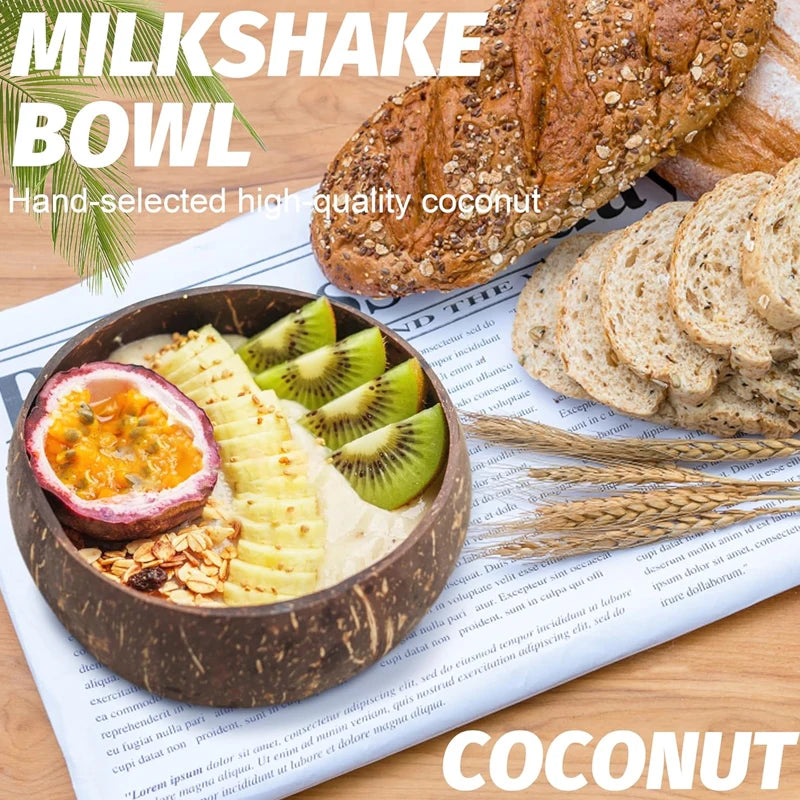 Natural Coconut Bowl Set Salad Smoothie Bowls Wooden Ramen Bowl Coconut Spoon Set Coco Smoothie Kitchen Tableware Coconut Bowl