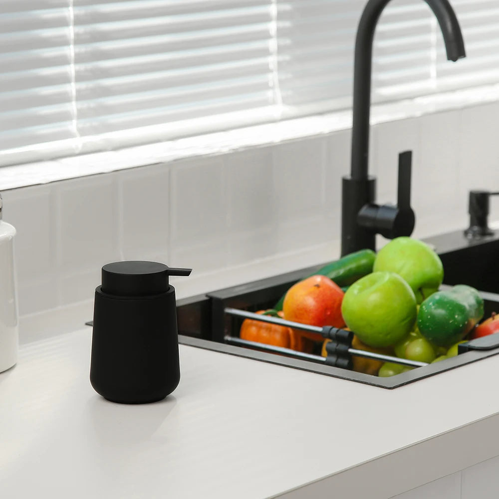 Matte Black Foaming Hand Soap Dispenser Plastic 11oz - Modern Minimalist Style for Bathroom & Kitchen Countertop Refillable
