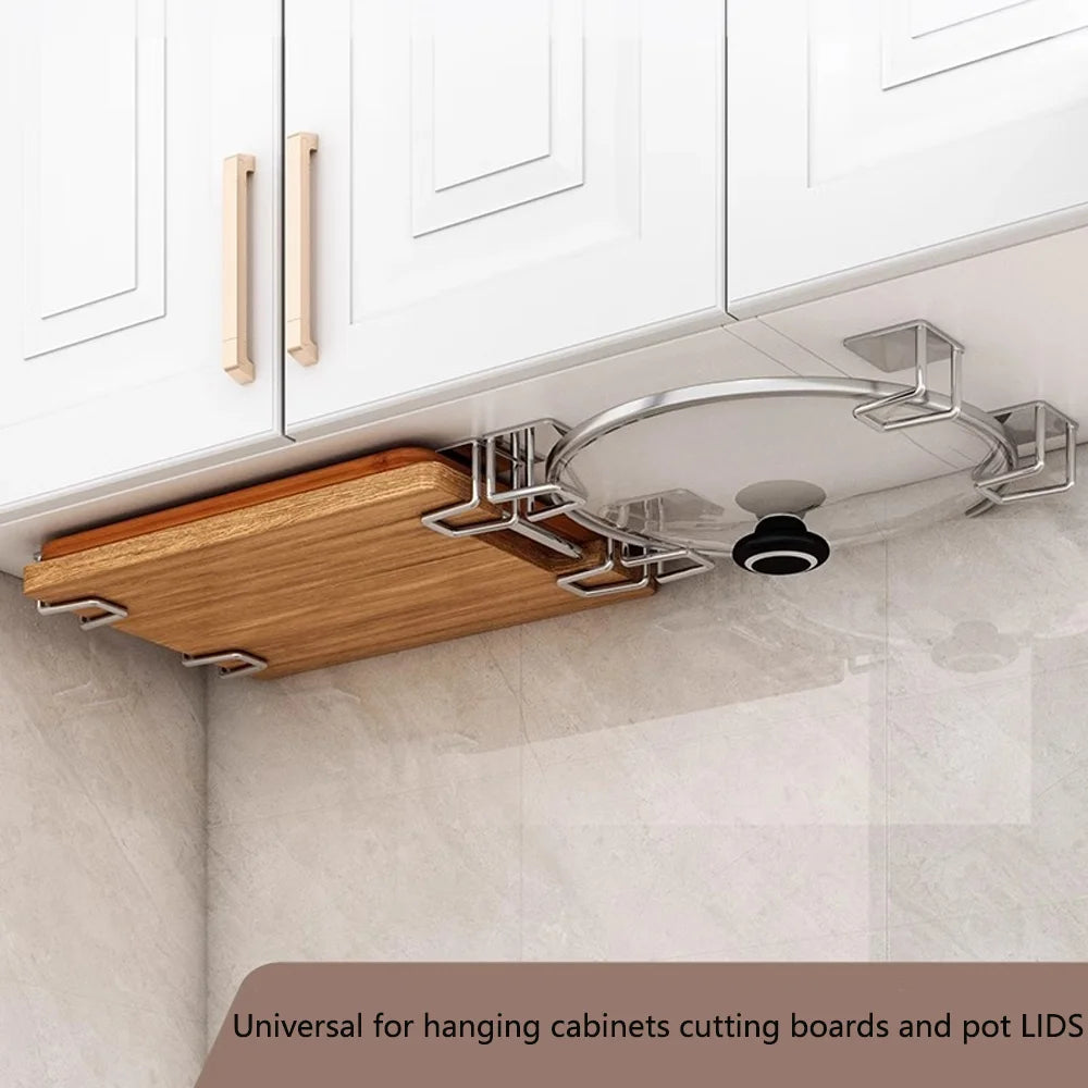 2-8 PCS Space Saving Kitchen Organizer:No Drill Wall Mounted Pot Lid Holder Under Cabinet Chopping Board Plate Storage Rack