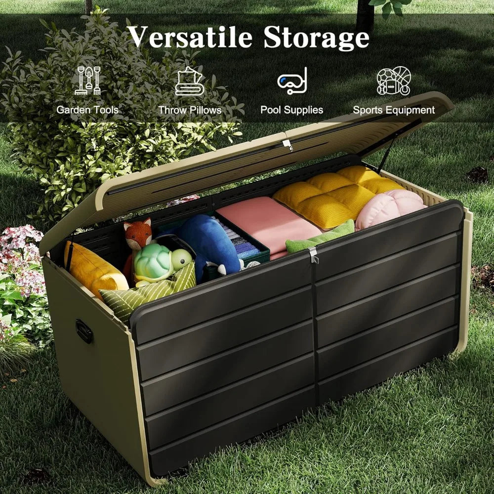 200 Gallon Outdoor Storage Box, Waterproof UV-Resistant Lockable Deck Box for Patio Cushions Garden Tools Pool Supplies